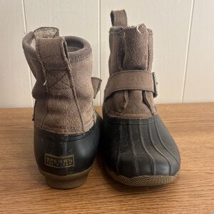 Sperry Tan and Black Rain Boots